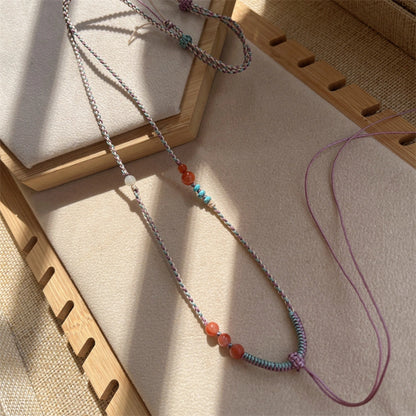 Handmade Southern Red Agate Pendant Cord Necklace Boho Ethnic Style Spiritual Empowering Jewelry Rope Mulstio