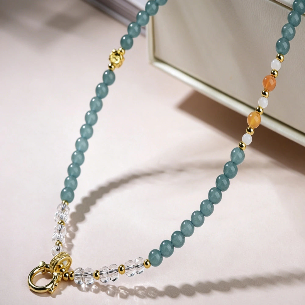 Mulstio Jade Chalcedony Energy Beaded Necklace for Women Wealth Empowerment and Inner Peace