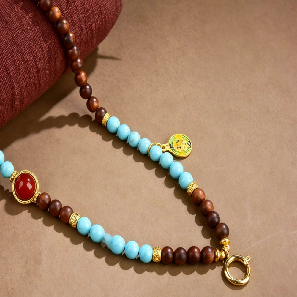 Mulstio Wisdom Mala Mala Bead Necklace Natural Turquoise Pearwood Balance Empowerment Talisman