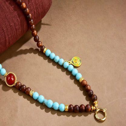 Mulstio Wisdom Mala Mala Bead Necklace Natural Turquoise Pearwood Balance Empowerment Talisman