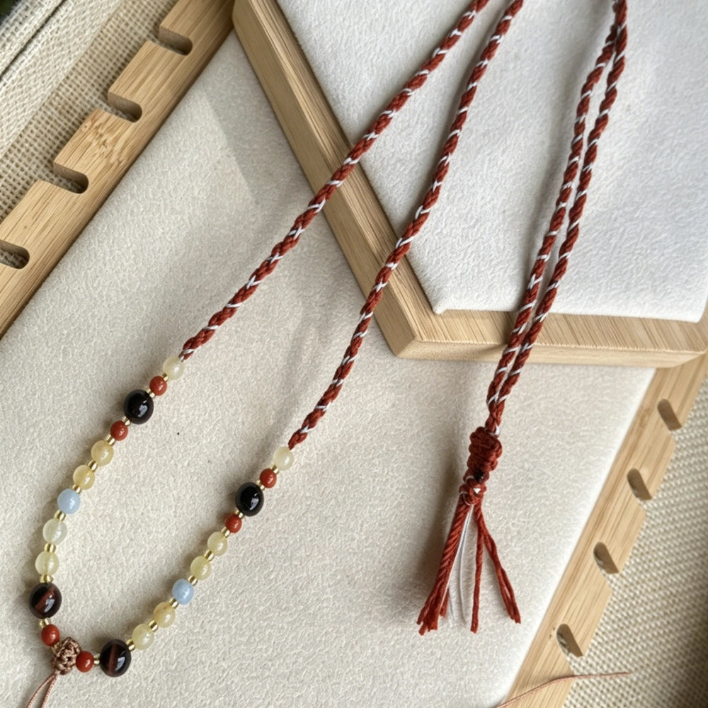 Mulstio Rutilated Quartz Beaded Necklace Hand Woven Spiritual Healing Jewelry for Women Empowering Confidence and Inner Strength