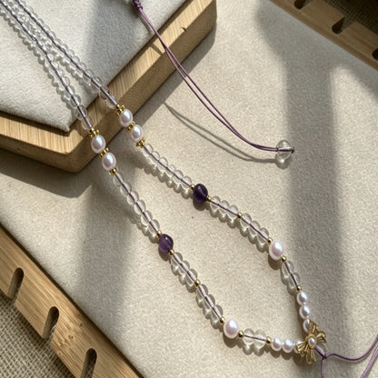 Mulstio Clear Crystal Butterfly Pendant Cord Pearl Healing Necklace for Women