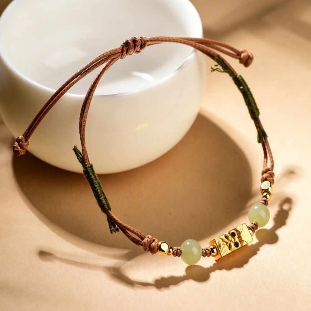 Mulstio Handcrafted Jade Cat Charm Braided Bracelet Inner Peace Energy Jewelry for Women
