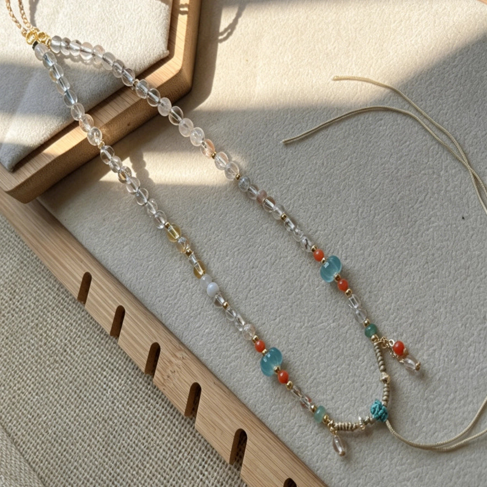 Mulstio Handwoven Crystal Necklace Cord White Phantom Quartz Spiritual Empowerment Chain
