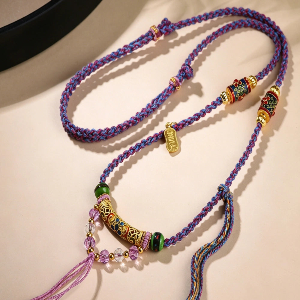 Mulstio Hand Woven Purple Energy Necklace Heritage Cultural Styling Statement Amulet Modern Woman Empowerment Jewelry