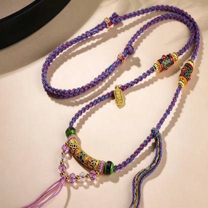 Mulstio Hand Woven Purple Energy Necklace Heritage Cultural Styling Statement Amulet Modern Woman Empowerment Jewelry