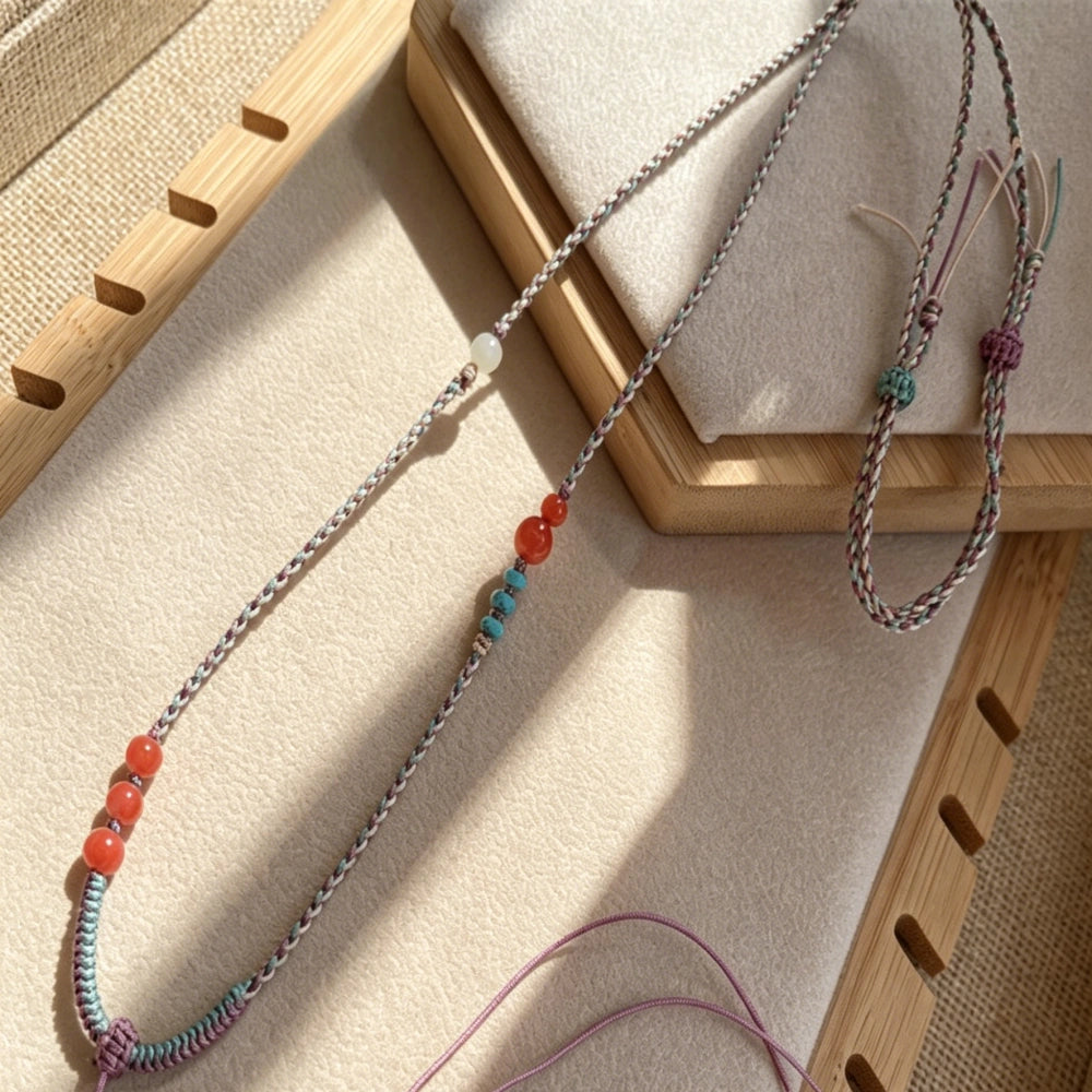 Handmade Southern Red Agate Pendant Cord Necklace Boho Ethnic Style Spiritual Empowering Jewelry Rope Mulstio