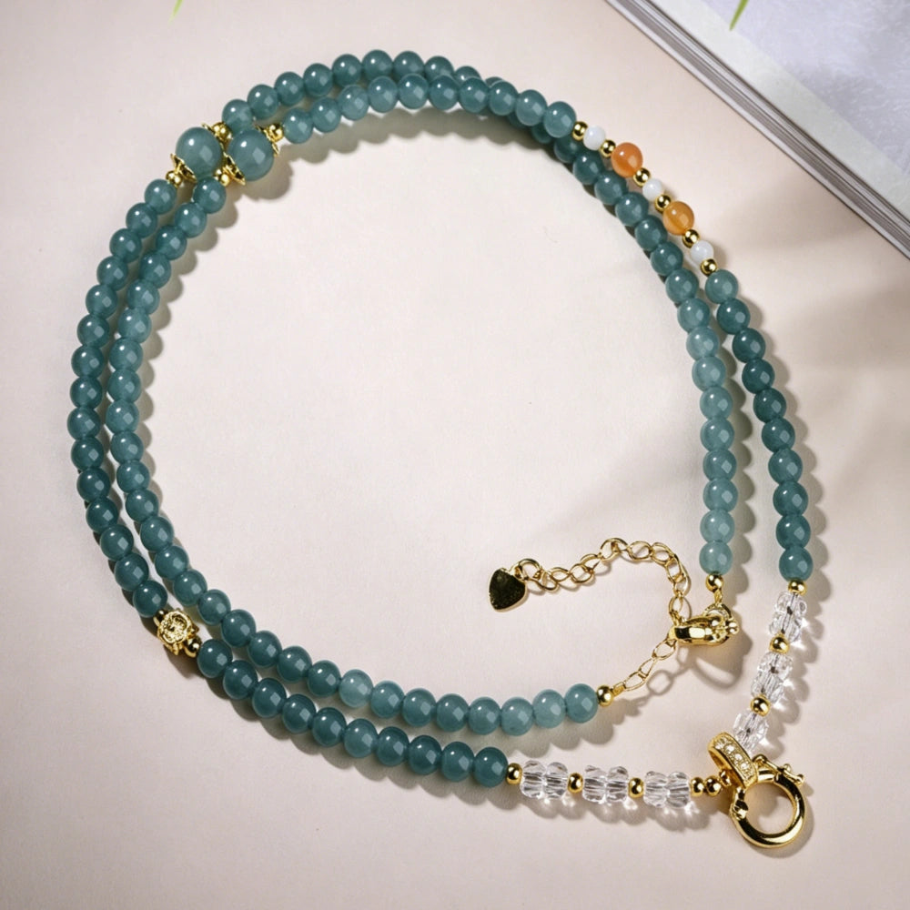 Mulstio Jade Chalcedony Energy Beaded Necklace for Women Wealth Empowerment and Inner Peace