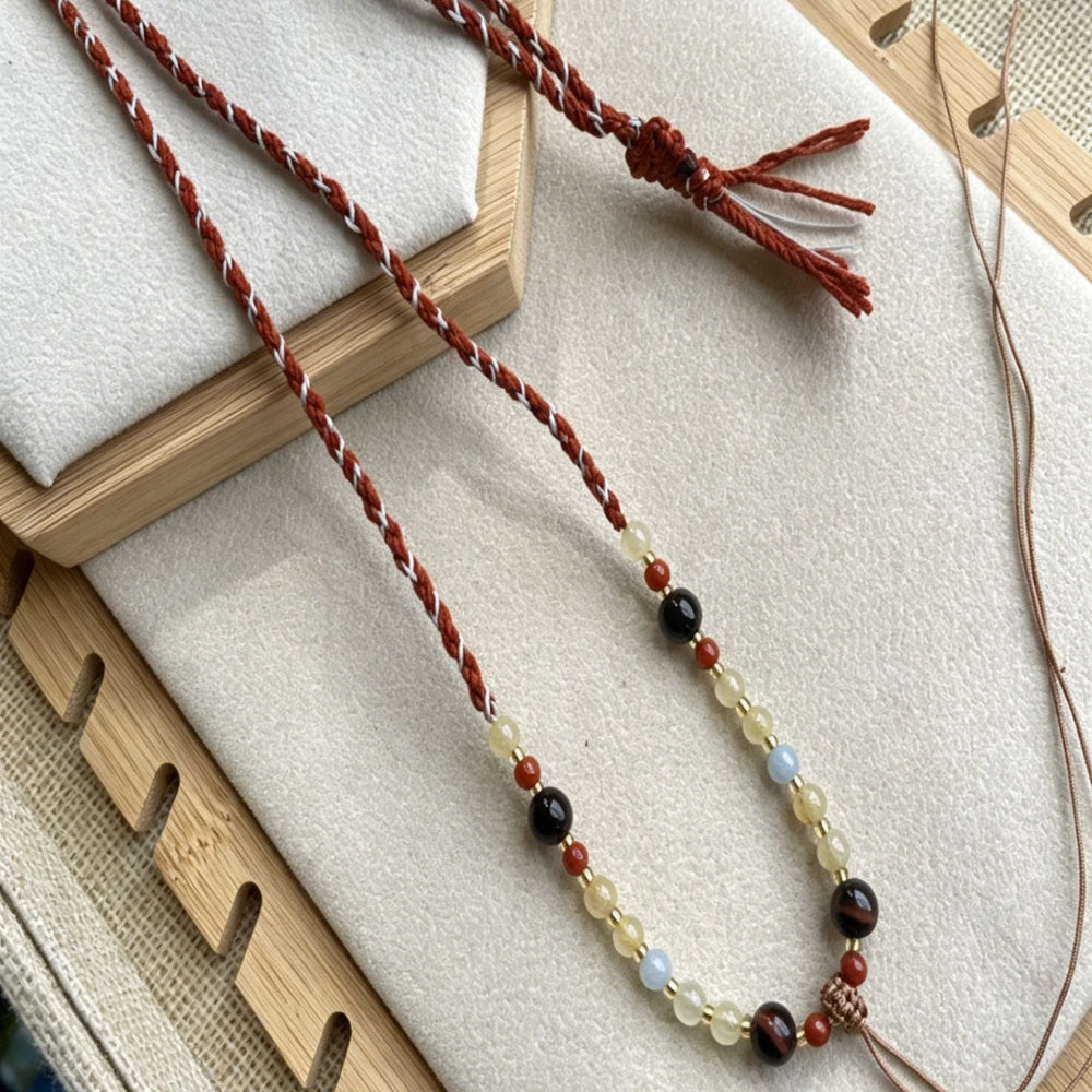 Mulstio Rutilated Quartz Beaded Necklace Hand Woven Spiritual Healing Jewelry for Women Empowering Confidence and Inner Strength