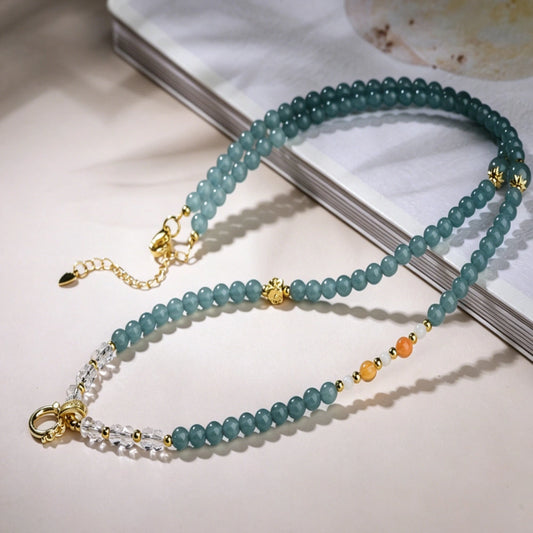 Mulstio Jade Chalcedony Energy Beaded Necklace for Women Wealth Empowerment and Inner Peace