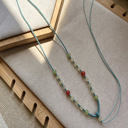 Mulstio Handwoven Crystal Cord Necklace Hetian Jade Rutilated Quartz Empowerment Healing Amulet