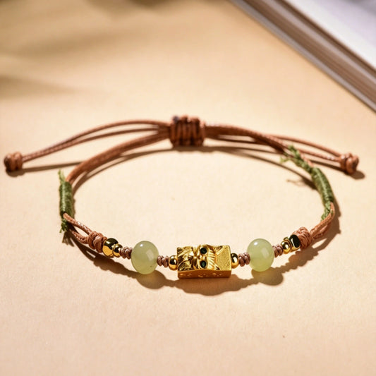 Mulstio Handcrafted Jade Cat Charm Braided Bracelet Inner Peace Energy Jewelry for Women