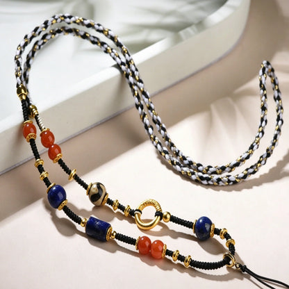 Mulstio Neo Chinese Southern Red Agate and Lapis Lazuli Healing Crystal Necklace Rope for Female Empowerment