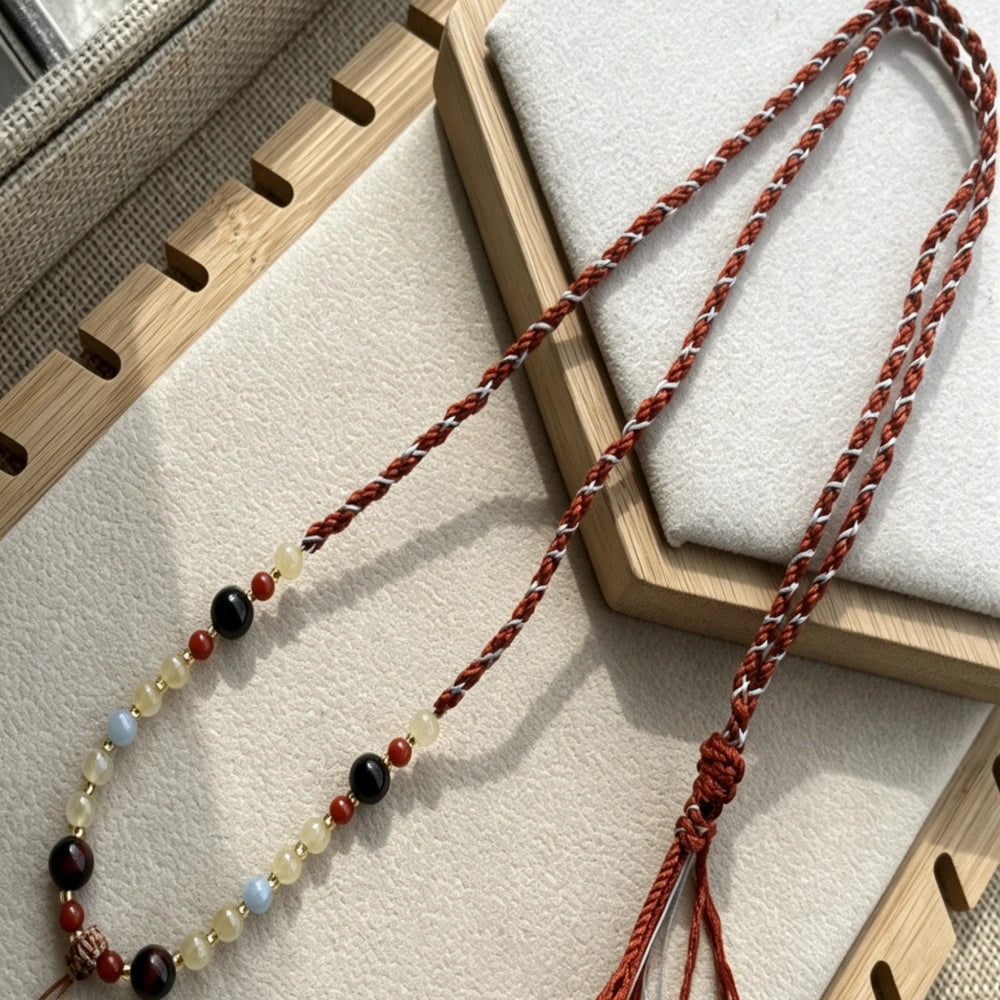 Mulstio Rutilated Quartz Beaded Necklace Hand Woven Spiritual Healing Jewelry for Women Empowering Confidence and Inner Strength