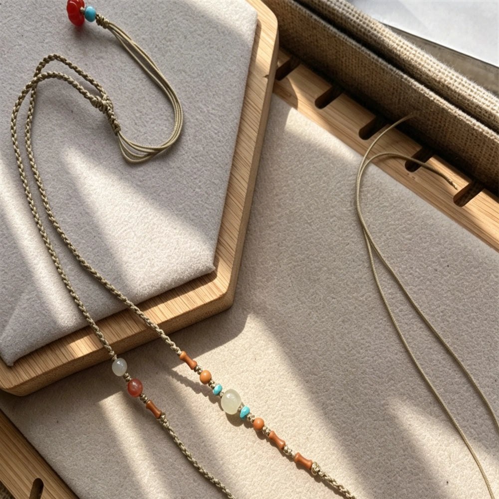 Mulstio Multi Stone Beaded Pendant Cord Hetian Jade Necklace Spiritual Empowerment Jewelry