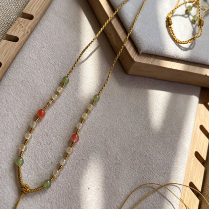 Mulstio Handwoven Crystal Cord Necklace Hetian Jade Rutilated Quartz Empowerment Healing Amulet