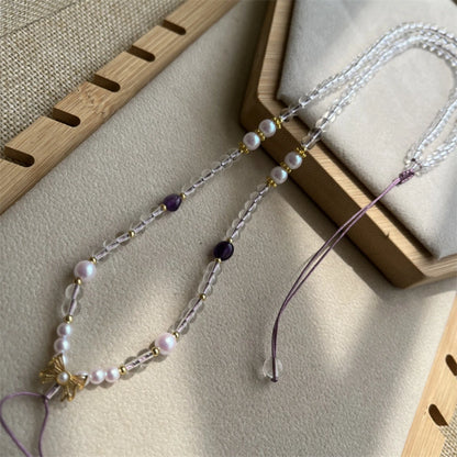 Mulstio Clear Crystal Butterfly Pendant Cord Pearl Healing Necklace for Women