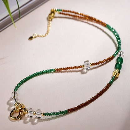 Mulstio Dual Tone Green Agate Multi Treasure Necklace for Empowering Modern Women Crystal Statement Choker