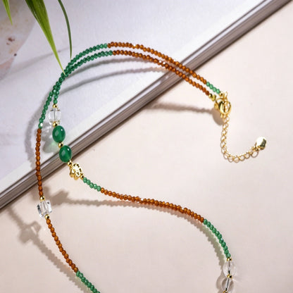 Mulstio Dual Tone Green Agate Multi Treasure Necklace for Empowering Modern Women Crystal Statement Choker