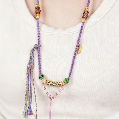Mulstio Hand Woven Purple Energy Necklace Heritage Cultural Styling Statement Amulet Modern Woman Empowerment Jewelry