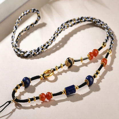Mulstio Neo Chinese Southern Red Agate and Lapis Lazuli Healing Crystal Necklace Rope for Female Empowerment