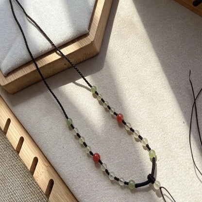 Mulstio Handwoven Crystal Cord Necklace Hetian Jade Rutilated Quartz Empowerment Healing Amulet