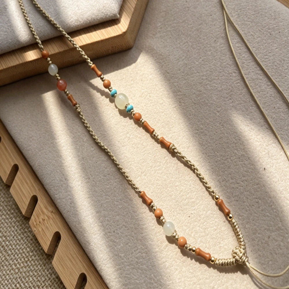 Mulstio Multi Stone Beaded Pendant Cord Hetian Jade Necklace Spiritual Empowerment Jewelry