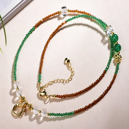 Mulstio Dual Tone Green Agate Multi Treasure Necklace for Empowering Modern Women Crystal Statement Choker