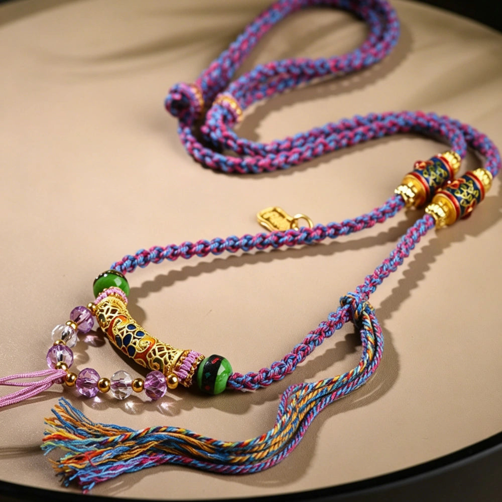 Mulstio Hand Woven Purple Energy Necklace Heritage Cultural Styling Statement Amulet Modern Woman Empowerment Jewelry