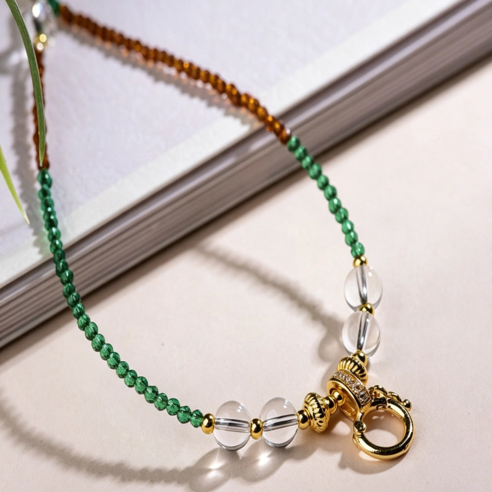 Mulstio Dual Tone Green Agate Multi Treasure Necklace for Empowering Modern Women Crystal Statement Choker