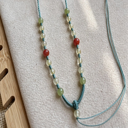 Mulstio Handwoven Crystal Cord Necklace Hetian Jade Rutilated Quartz Empowerment Healing Amulet