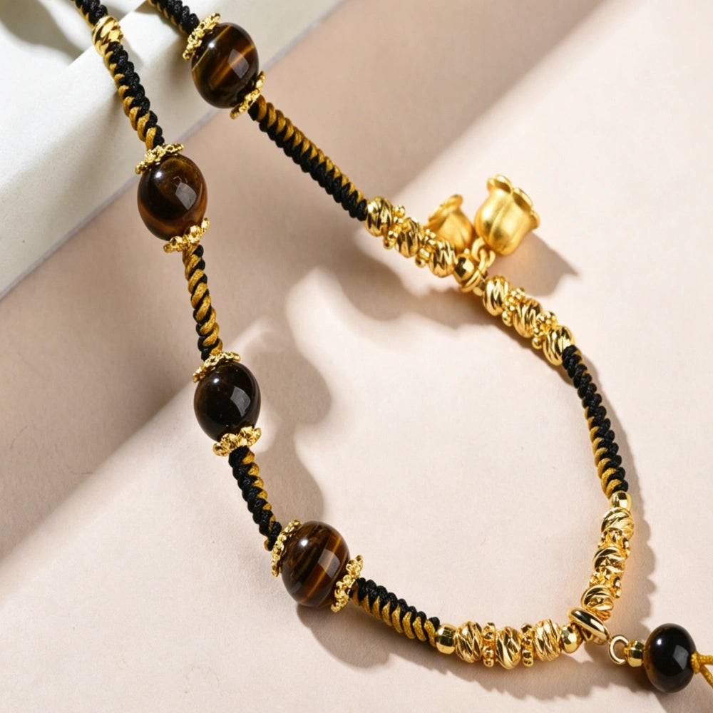 Mulstio Tiger Eye NeoChinese Empowering Crystal Necklace Rope Maillard Style