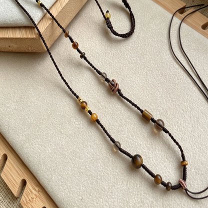Handcrafted Pendant Cord Necklace Tiger Eye Crystal Manifestation Rope Wealth Empowerment