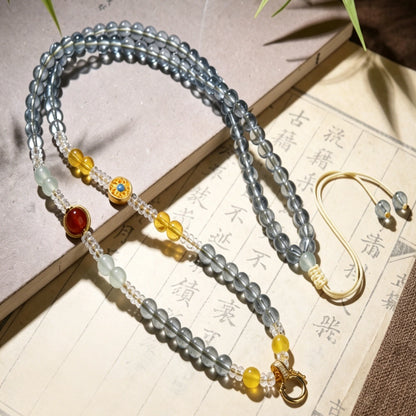 Mulstio Simulated Aquamarine Crystal Necklace Calm Energy Empowerment Bead Chain for Women