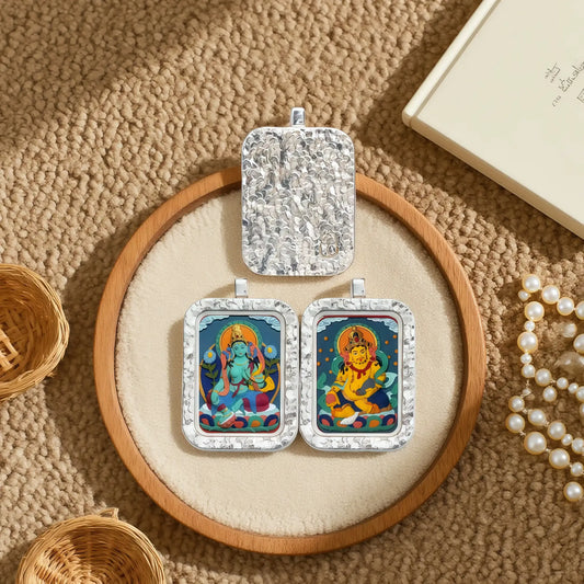 Medicine Buddha Silver Handmade Thangka Pendant - Healing Wellness Talisman