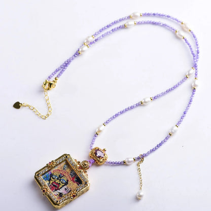 Amethyst Pearl Necklace Zaki Lhamo Thangka Pendant Empowering Spiritual Jewelry