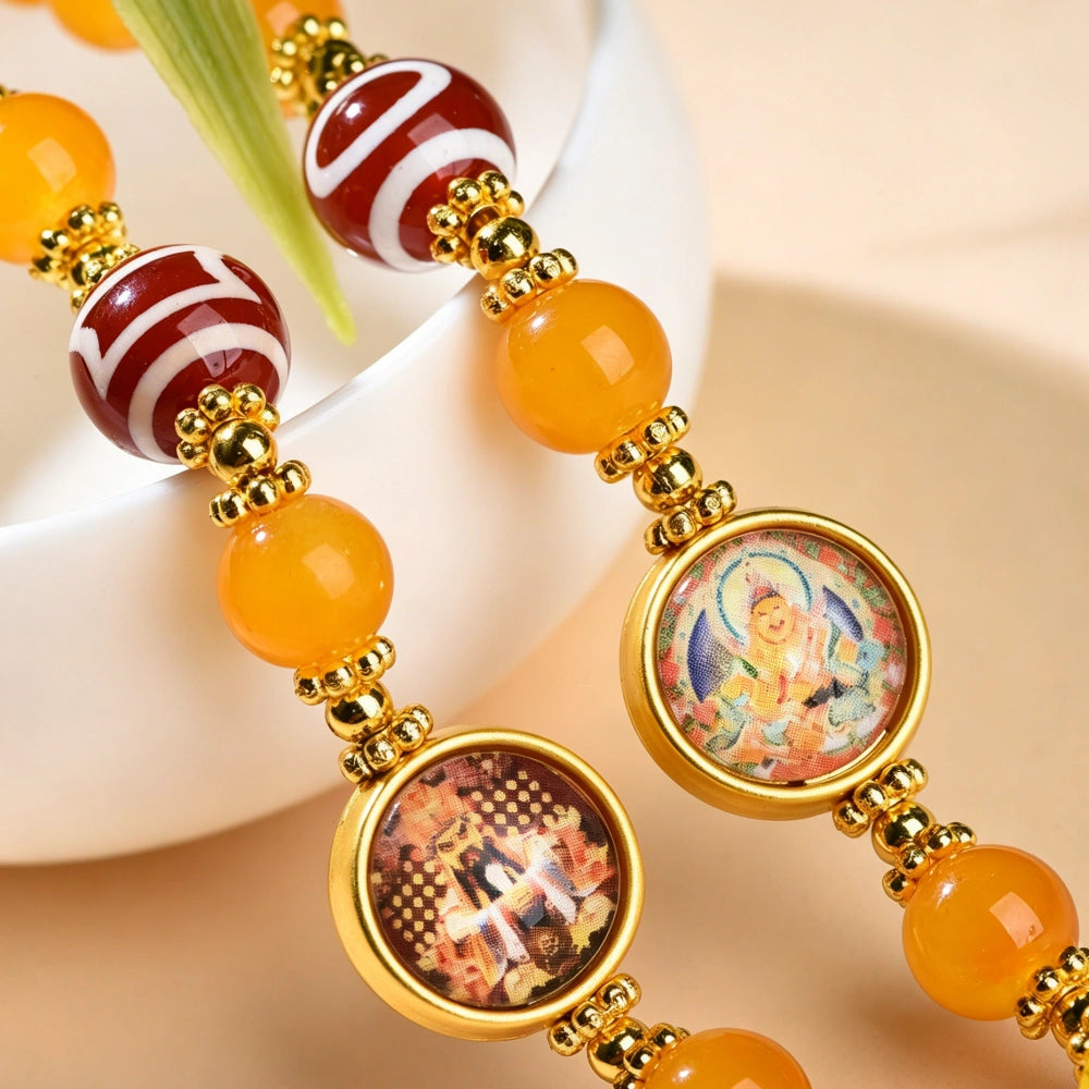 Mulstio Ethnic Agate Energy Necklace Tibetan Dzi Bead Thangka Element Empowerment Jewelry for Women
