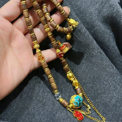 Vintage Sandalwood Dragon Bead Necklace Handcrafted Enamel Healing Jewelry for Empowerment