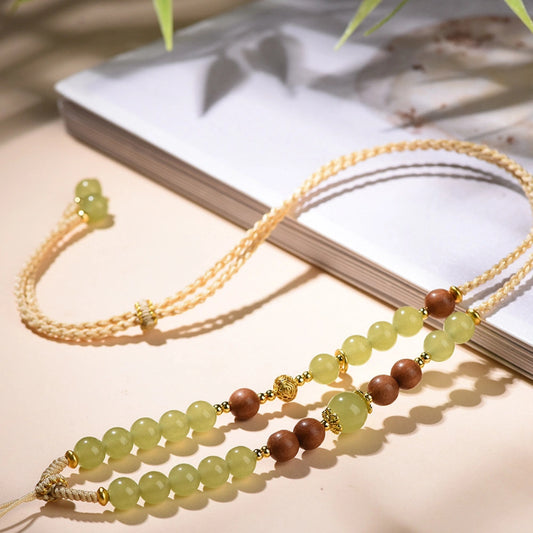 Mulstio Chalcedony and Sandalwood Braided Healing Necklace Rope for Female Empowerment