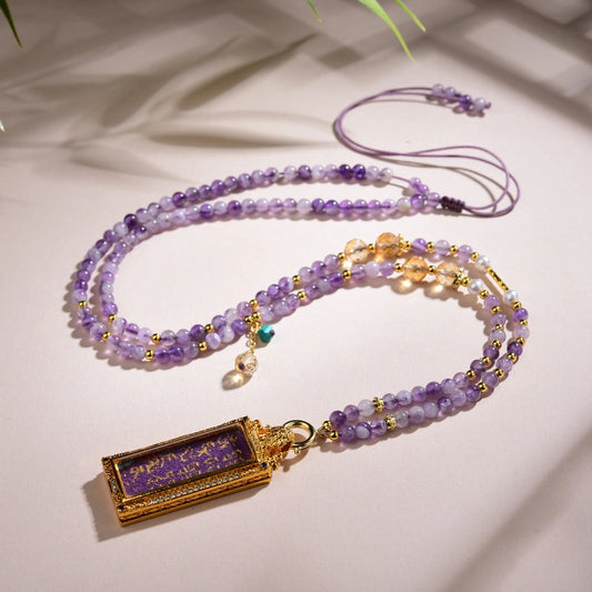 Mulstio Period 9 Feng Shui Amethyst Citrine Thangka Pendant Necklace Wealth Manifestation Spiritual Empowerment