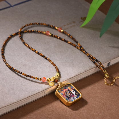 Zaki Lhamo Thangka Pendant Tiger Eye Necklace Spiritual Empowerment Jewelry