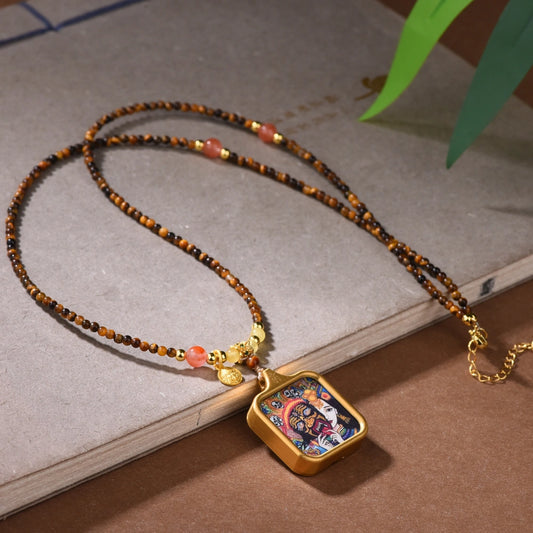 Zaki Lhamo Thangka Pendant Tiger Eye Necklace Spiritual Empowerment Jewelry