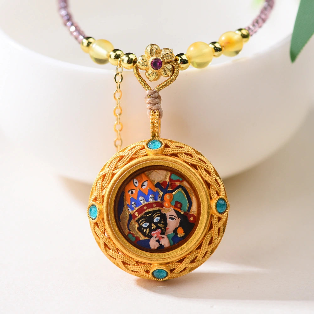 Mulstio Wealth Attraction Necklace Amber Amethyst Tashi Lhamo Pendant Empowerment Jewelry