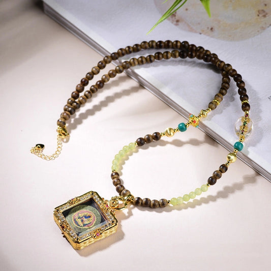 Mulstio Vintage Agarwood Thangka Pendant Necklace Spiritual Protection Jewelry for Women