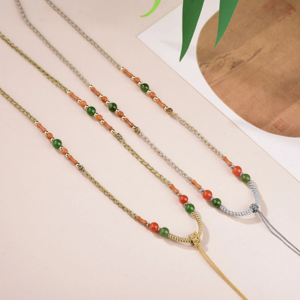 Handwoven Southern Red Agate Necklace Cord with Olive Pit Bamboo Accents for Emotional Vitality