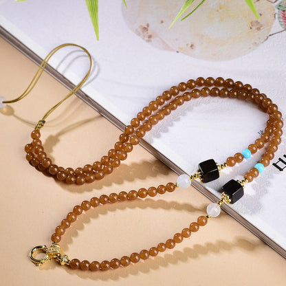 Modern Empowerment Caramel Chalcedony Multi-Bead Necklace Versatile Healing Crystal Cord for Independent Women