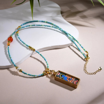 Thangka Pendant Beaded Necklace Turquoise Southern Red Agate Inner Peace Empowerment