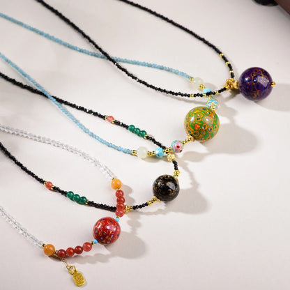 Mulstio Empowerment Lacquer Bead Necklace Mother of Pearl Healing Crystal Choker for Inner Harmony