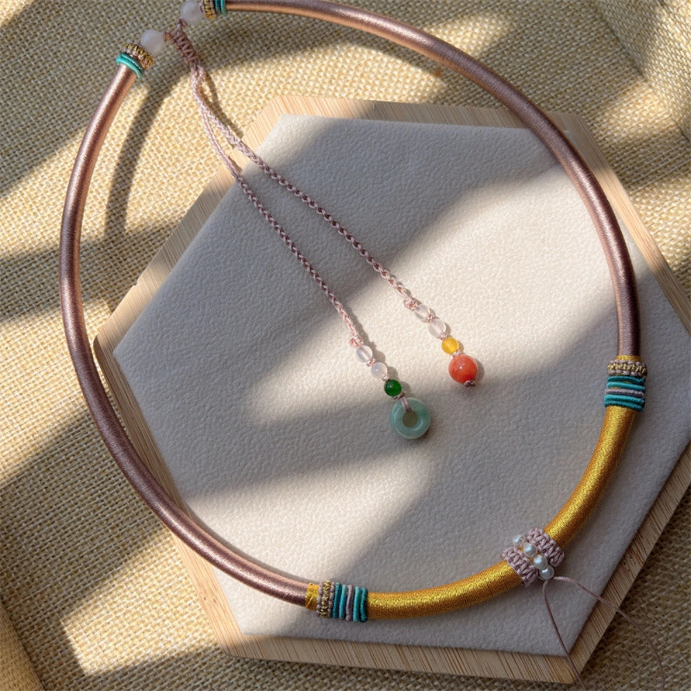 Mulstio Handcrafted Healing Choker Silk Cord Jade Empowering Necklace