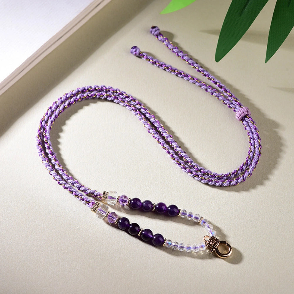 Mulstio Amethyst Crystal Empowerment Necklace Cord Handwoven Healing Jewelry for Modern Women